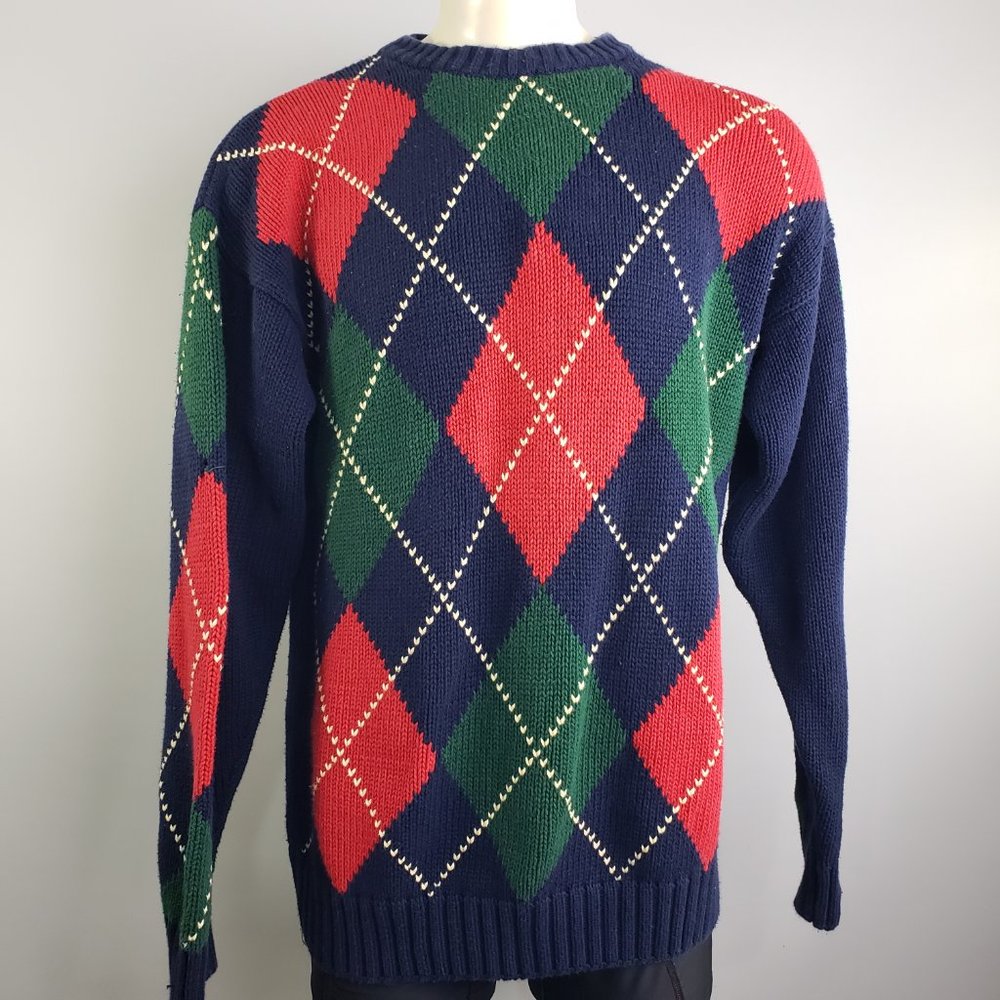 Vintage Tally Ho Argyle knit 100% Cotton sweater soft comfortable warm XL